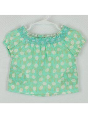 Egg Baby Infant 6-12 Months Green White Giraffe Polka Dot Short Sleeve Blouse